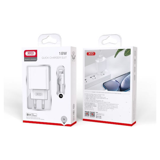 XO Φορτιστής με Θύρα USB-A και Καλώδιο micro USB 18W Quick Charge 3.0 Λευκός (CE02D)