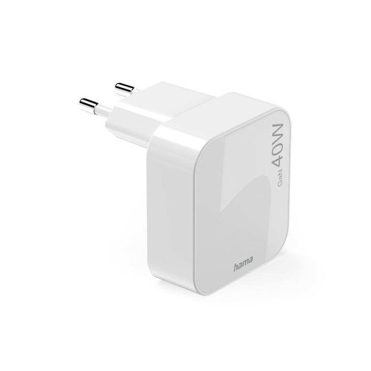 HAMA Зарядно Устройство Без Кабел GaN С 2 USB-C Изходни Порта 40W Power Delivery / Quick Charge 3.0 Бяло (00201955)