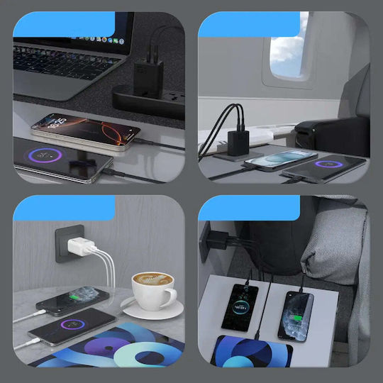 Dudao Charger Without Cable GaN with USB-A Port and 2 USB-C Ports 65W Power Delivery Blacks (A29)