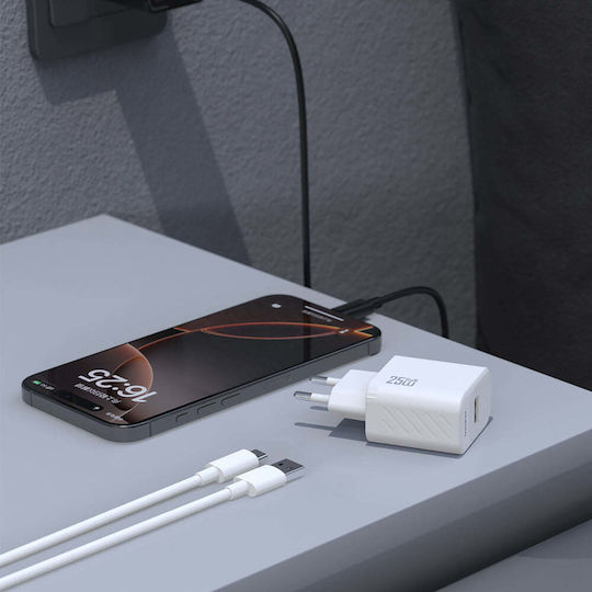 Dudao Charger GaN with USB-A Port and Cable USB-C 25W Power Delivery Whites (A27STEU)