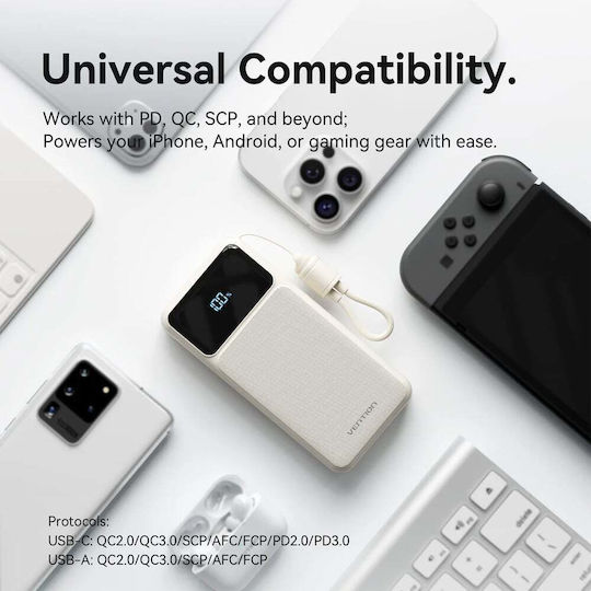 Vention XGY40 Power Bank 20000mAh 22.5W mit USB-A Ausgangsanschlüsse und USB-C Ausgangsanschlüsse Weiß