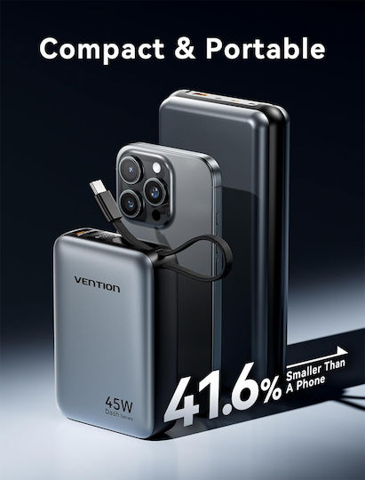 Vention FHG Power Bank 20000mAh 45W With USB-A Output Port And USB-C Output Port Power Delivery PPS Grey