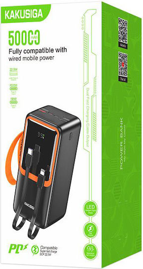 Kakusiga KSC-1090 Power Bank 50000mAh 20W with 2 USB-A Ports Power Delivery Black