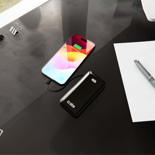 SBS Power Bank 10000mAh 22.5W με Θύρα USB-A και Θύρα USB-C Power Delivery Μαύρο