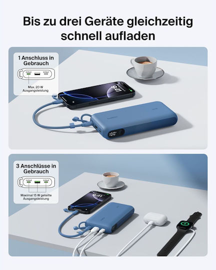 Belkin Power Bank 20000mAh 20W with USB-A Port and 2 USB-C Power Delivery Ports Blue