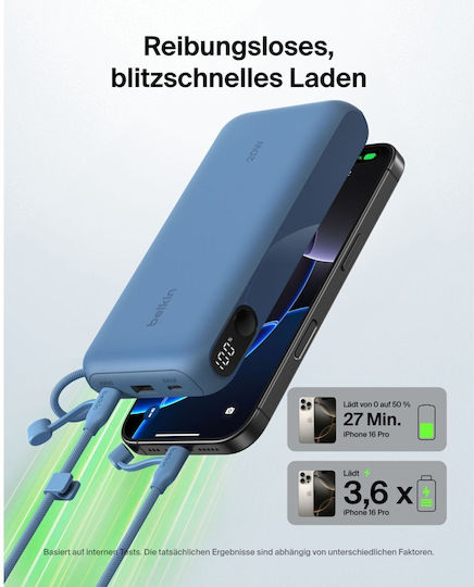 Belkin Power Bank 20000mAh 20W with USB-A Port and 2 USB-C Power Delivery Ports Blue