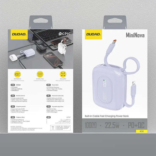 Dudao K32 Power Bank 10000mAh Μωβ