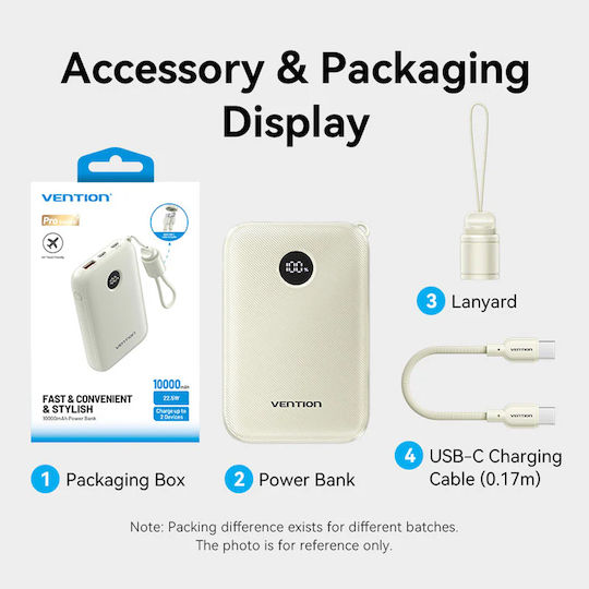 Vention Power Bank 10000mAh 22.5W с USB-A порт и USB-C порт Розов