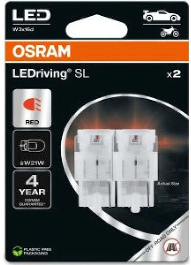 Osram Led W21w 12v 1.4w W3x16d Ledriving Sl Red Blister Pack 2 Pieces Auxiliary 66lm