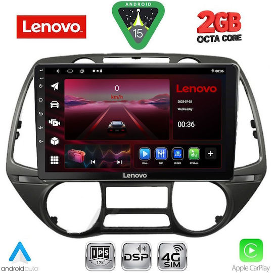 Lenovo Автомобилна Аудио Система за Hyundai i20 2008-2014 (Bluetooth/USB/Вграден Wi-Fi/GPS/Apple CarPlay/Android Auto) с Touch Screen 9"