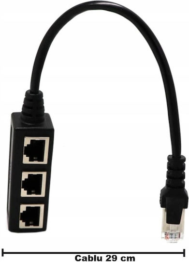 Adaptor Splitter Lan Rj45 3 În 1 Zola Gigabit 1000 Mb S 3 Porturi Ethernet Lungime 29 Cm Negru