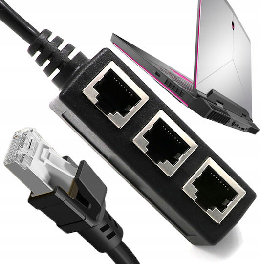 Adaptor Splitter Lan Rj45 3 În 1 Zola Gigabit 1000 Mb S 3 Porturi Ethernet Lungime 29 Cm Negru