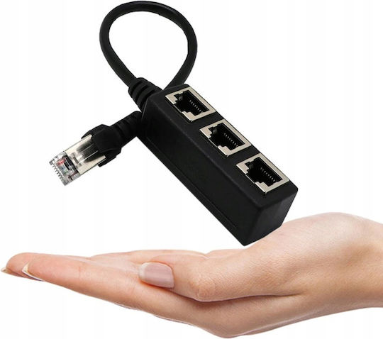 Adaptor Splitter Lan Rj45 3 În 1 Zola Gigabit 1000 Mb S 3 Porturi Ethernet Lungime 29 Cm Negru