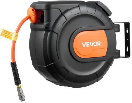 Vevor Retractable Air Hose Reel 20m X 9.5mm Pvc Air Hose Max 300psi Enclosed Air-compressor Hoses Reel Auto Rewind 2m Lead In 180° Swivel Ceiling Wall Mount Garages Workshops