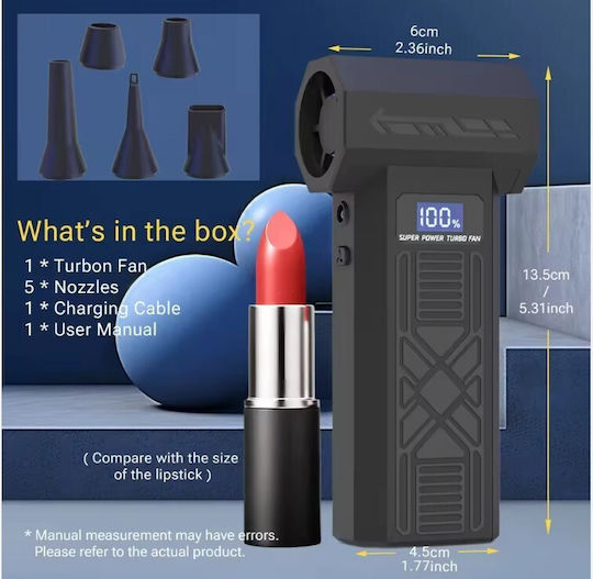 Turbo Wireless Compressed Air Cleaning Gun 130000rpm Led Screen Rechargeable 5 Nozzles 14-2308
