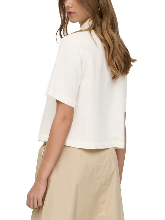 Only Short Sleeve Women's Linen Shirt Ecru