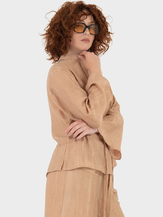 Μακρυμάνικο Γυναικείο Πουκάμισο Light Brown