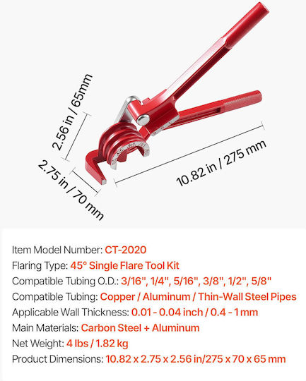 Vevor Kit De Reparare Țevi Frână Unealtă De Flaring 45° Țeavă Frână 7,6 M X 4,76 Mm Acoperire Cupru 20 Racorduri 2 Conectori Îndoitore Țevi 3 1 Tăietor Țevi Pqgkgqyjkkgjhlipz001v0