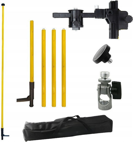 Telescopic Rod Laser Level Zola 5/8″ Thread Maximum Height 4.2 M Tilt Angle Adapter 360° Rotation Locking System Storage Case Black Yellow