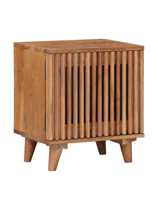 Κομοδίνο από Μασίφ Ξύλο και Γυαλί Μπεζ 40x30x45cm