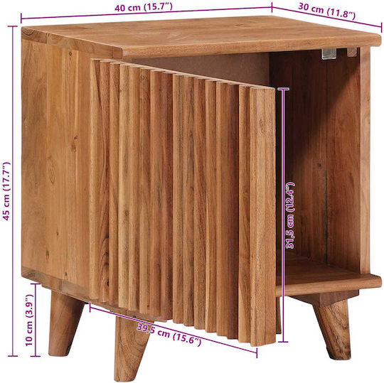 Bedside Table Made of Solid Wood and Glass Beige 40x30x45cm