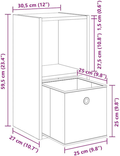 Nachttisch Holz Schwarz 30.5x27x59.5cm