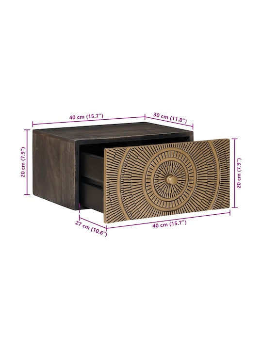 Wooden Bedside Table with Bronze Metal Legs 40x30x20cm