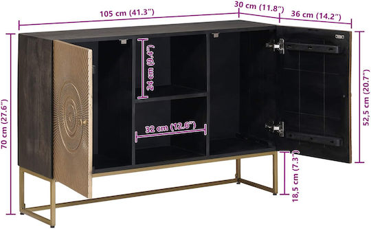 Μπουφές από Ξύλο & Μέταλλο Ορείχαλκος 105x30x70cm