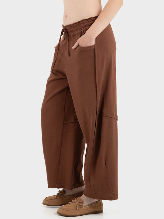 Pantaloni Dama Din Țesătură Cărămiziu Maro
