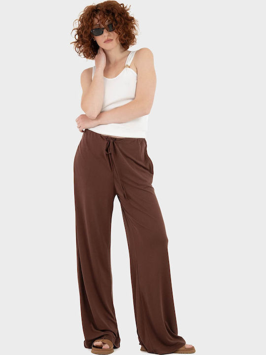 Women's Fabric Trousers in Loose Fit Brown