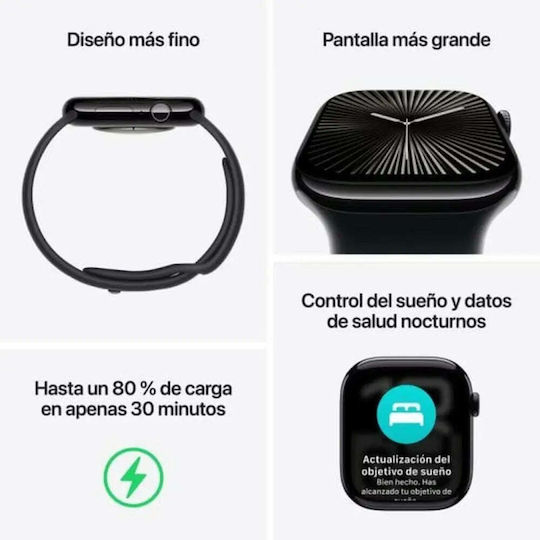 Apple Watch Series 10 Aluminium 42mm Αδιάβροχο με Παλμογράφο (Silver με Denim Sport Band - S/M)