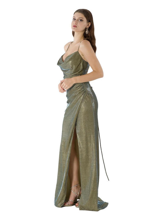 Maxi Abendkleid Drapierung Off-Shoulder mit Tränen Olive Grün