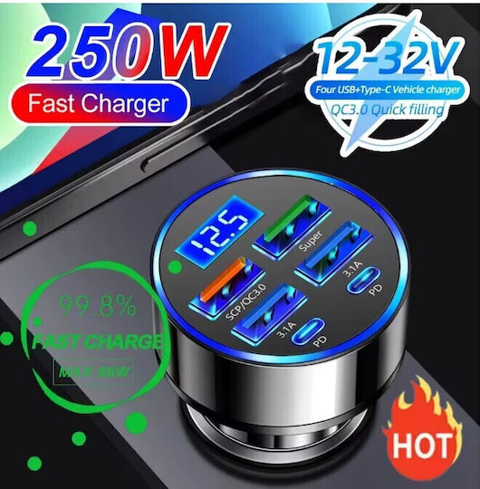 Iso Trade Auto-Ladegerät Schnellladung mit Anschlüssen: 4xUSB 2xType-C