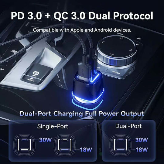 Vention Car Charger 48W with Ports: 1xUSB 1xType-C