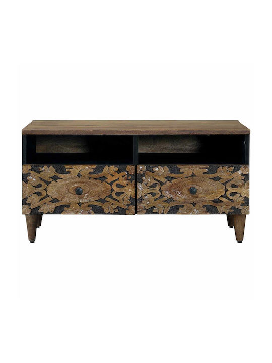 Rectangular Central Wooden Coffee Table with Drawers Brown W80xL54xH40cm