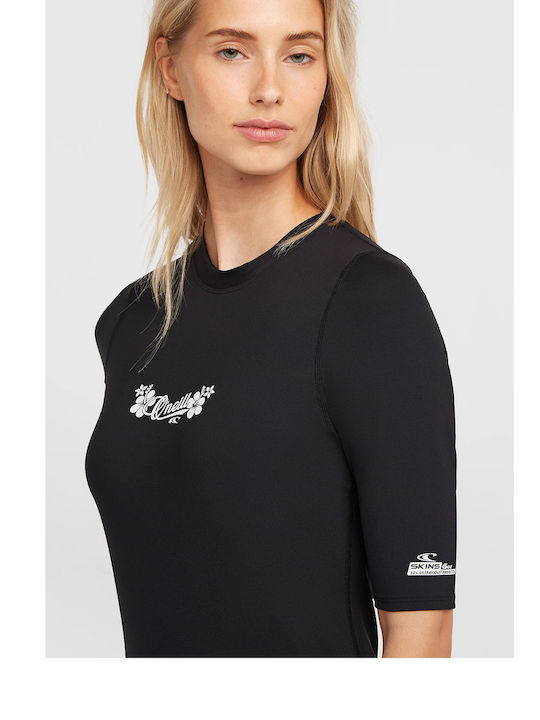 O'Neill Skins S Tricou De Protecție Solară Cu Mâneci Scurte Pentru Femei Negru