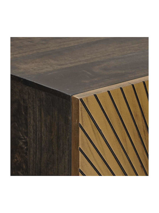 Highboard Floor Living Room Display Cabinet Made of Wood & Metal with Windowed Brass 53.5x30x95cm