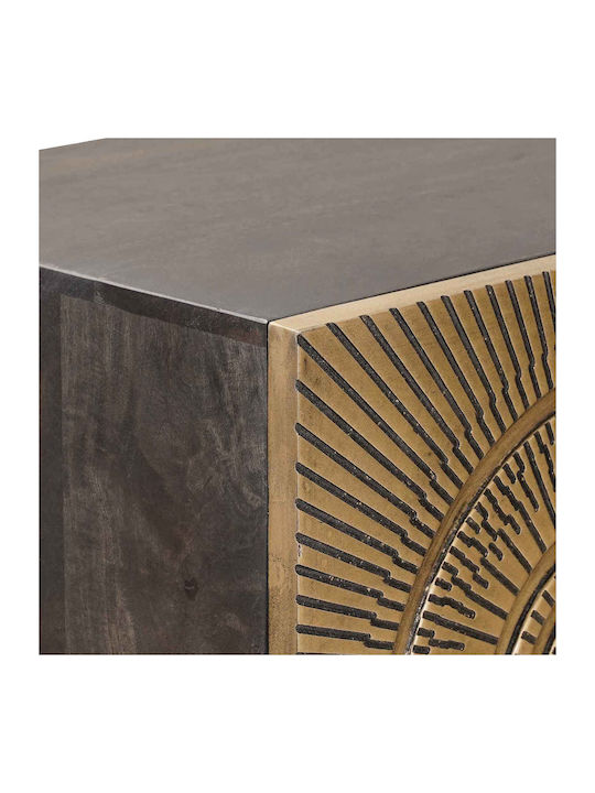 Highboard Floor Living Room Display Cabinet Made of Wood & Metal with Windowed Brass 35x30x120cm