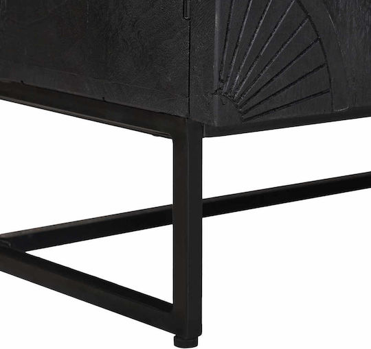 Highboard Living Room Display Cabinet Made of Wood & Metal with Windowed Black 55x30x95cm
