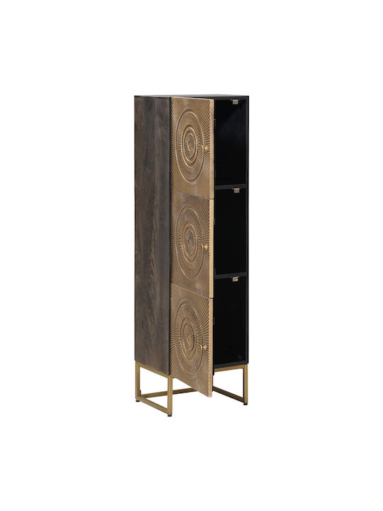 Highboard Floor Living Room Display Cabinet Made of Wood & Metal with Windowed Brass 35x30x120cm