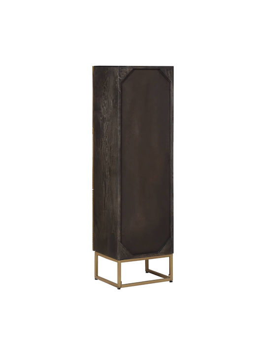Highboard Floor Living Room Display Cabinet Made of Wood & Metal with Windowed Brass 35x30x120cm