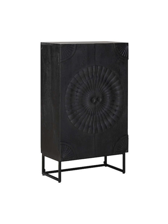 Highboard Floor Living Room Display Cabinet Made of Wood & Metal Windowed Black 55x30x95cm