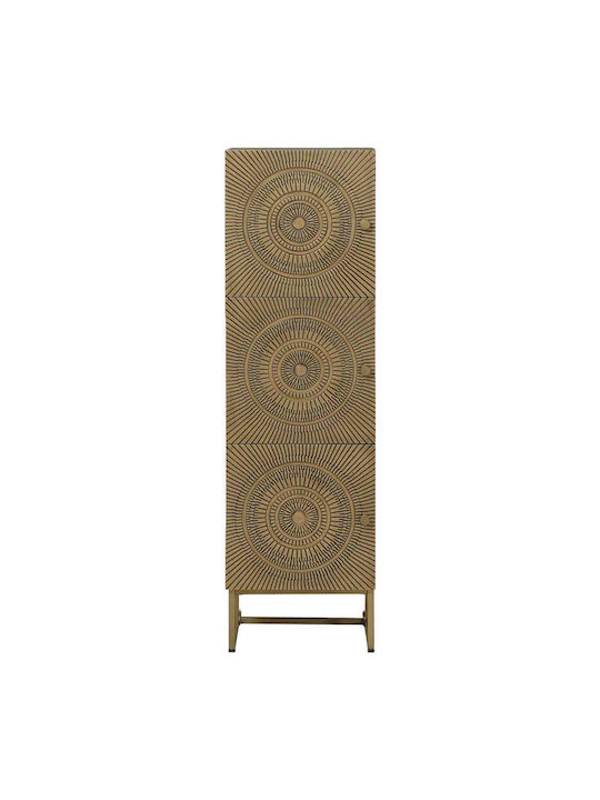 Highboard Floor Living Room Display Cabinet Made of Wood & Metal with Windowed Brass 35x30x120cm