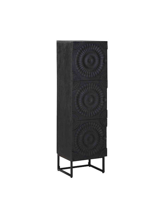 Highboard Floor Living Room Display Cabinet Made of Wood & Metal with Windowed Black 35x30x120cm