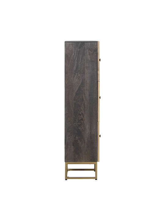 Highboard Floor Living Room Display Cabinet Made of Wood & Metal with Windowed Brass 35x30x120cm