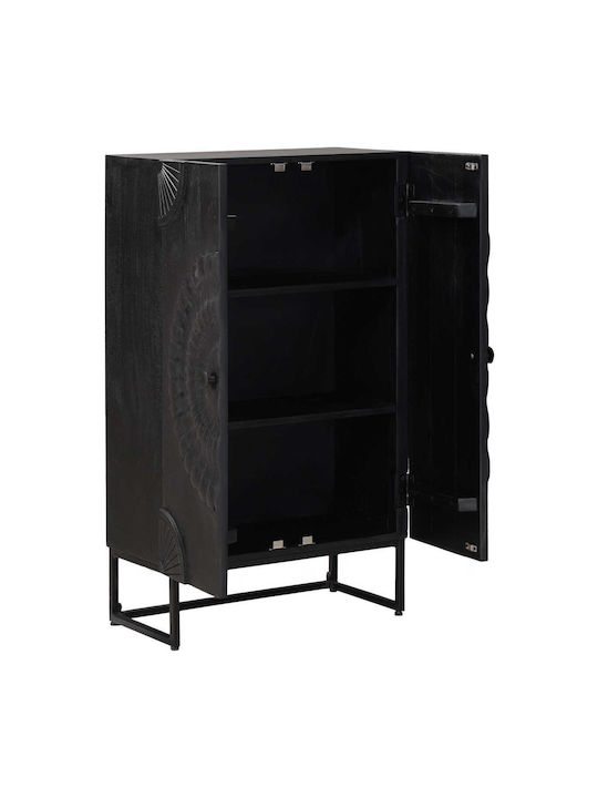 Highboard Floor Living Room Display Cabinet Made of Wood & Metal Windowed Black 55x30x95cm