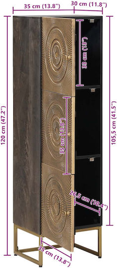 Highboard Βιτρίνα Σαλονιού από Ξύλο & Μέταλλο με Τζάμι Ορείχαλκος 35x30x120cm