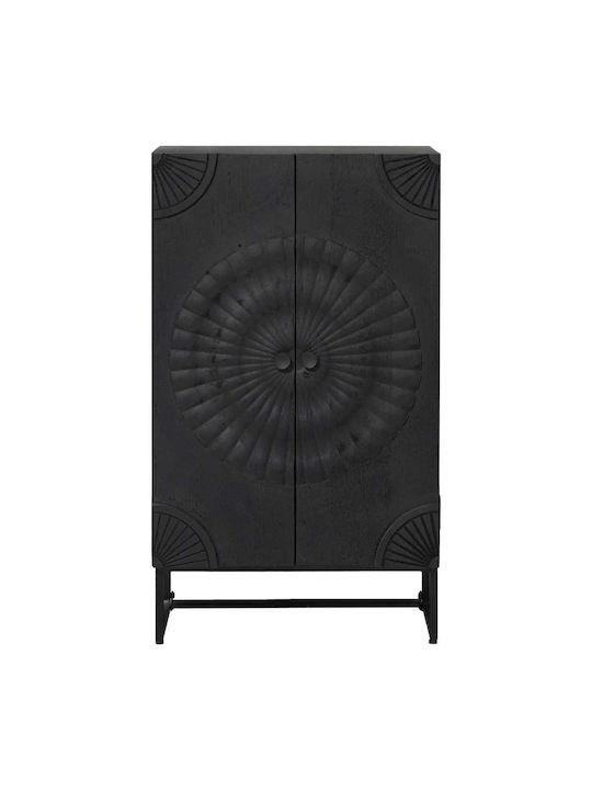 Highboard Floor Living Room Display Cabinet Made of Wood & Metal Windowed Black 55x30x95cm