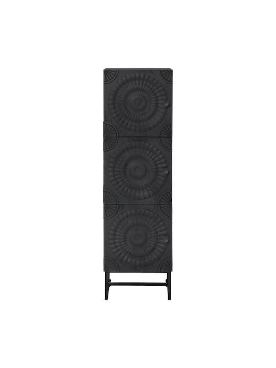 Highboard Floor Living Room Display Cabinet Made of Wood & Metal with Windowed Black 35x30x120cm