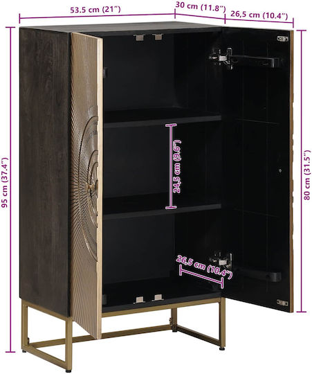 Highboard Living Room Display Cabinet made of Wood and Metal with Bronze Glass 53.5x30x95cm